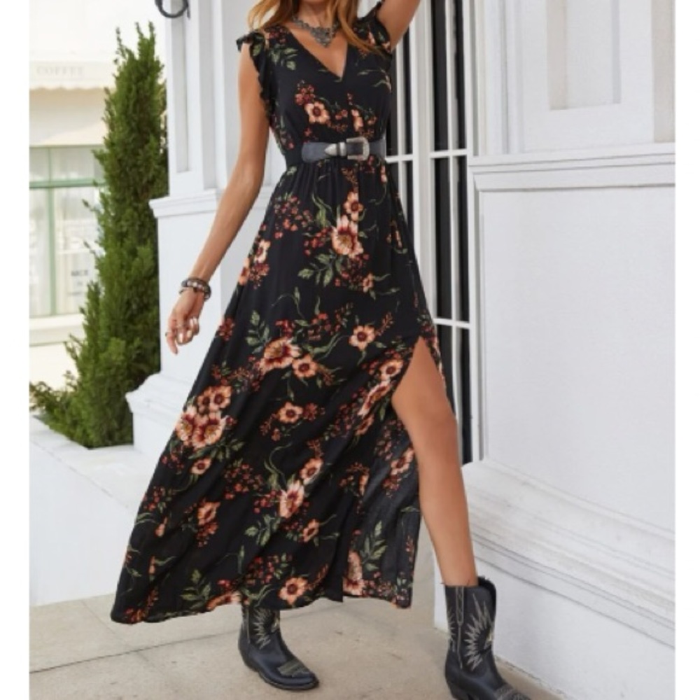 Boho floral print slit thigh maxi dress - Picture 6 of 16